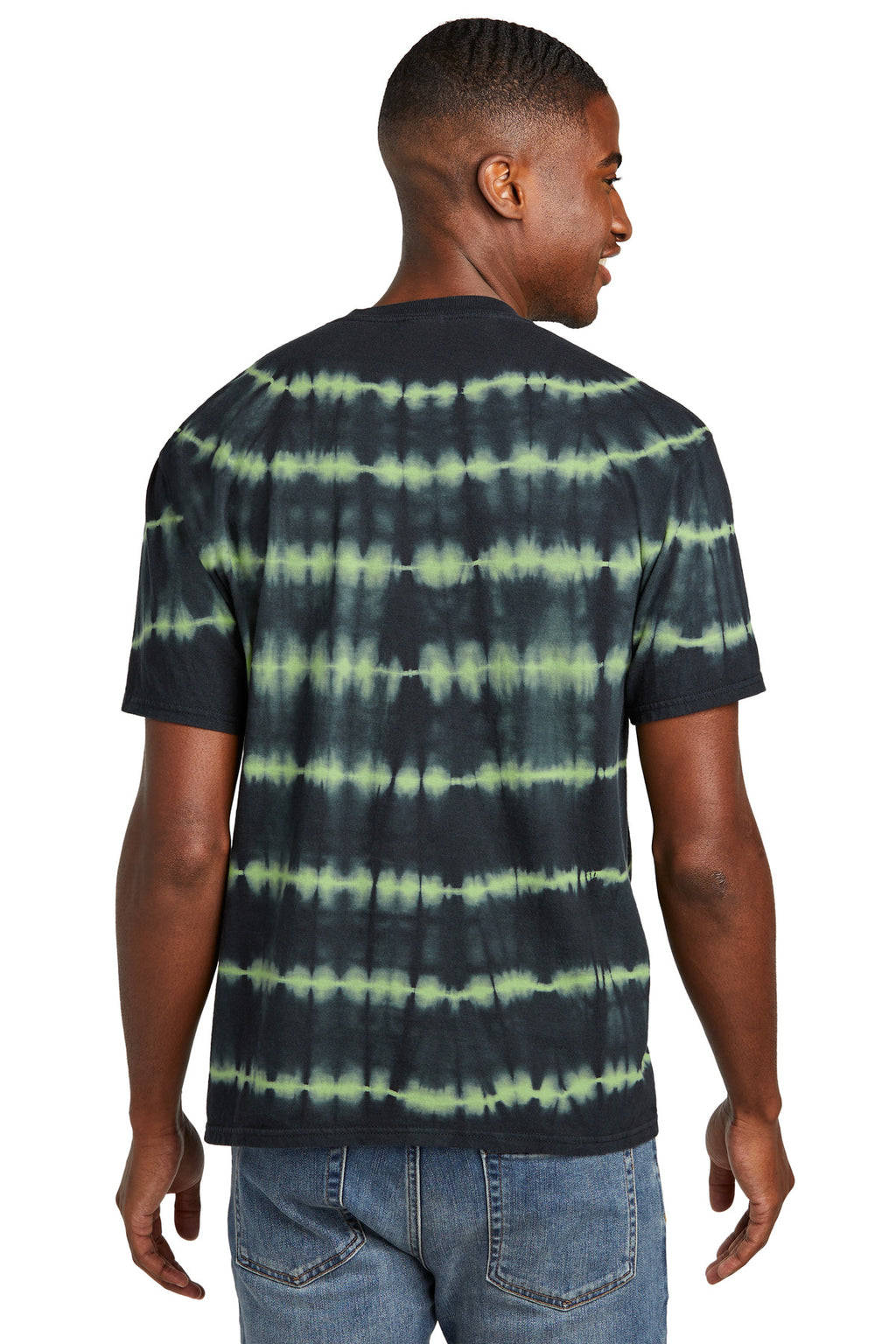 Port & Co Allover Stripe Tie-Dye Tee PC142 - Green Tea/ Black - back