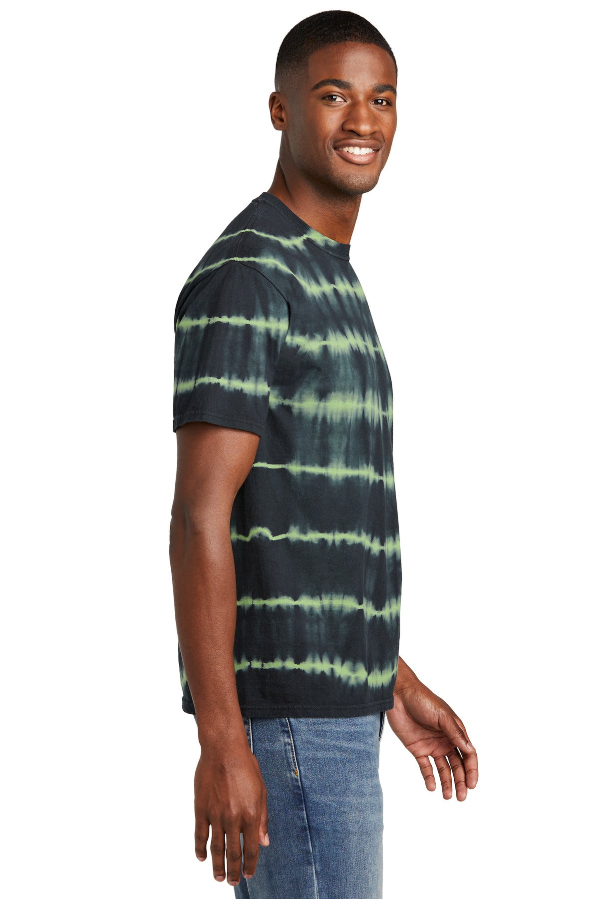 Port & Co Allover Stripe Tie-Dye Tee PC142 - Green Tea/ Black - side