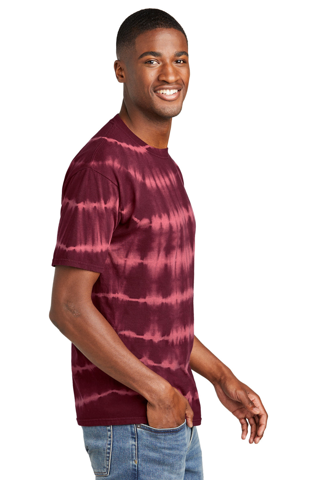 Port & Co Allover Stripe Tie-Dye Tee PC142 - Merlot/ Burgundy - side