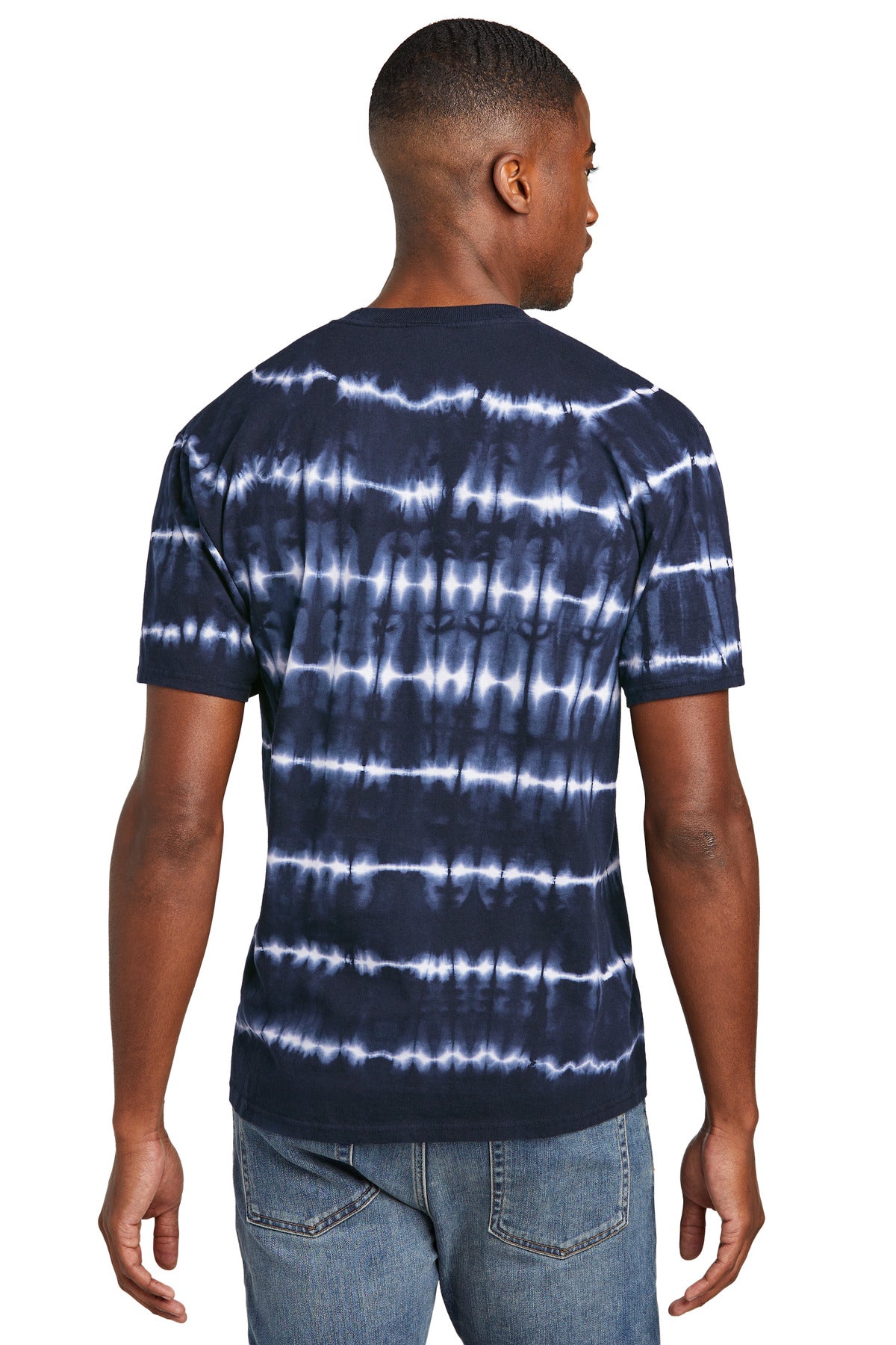 Port & Co Allover Stripe Tie-Dye Tee PC142 - True Navy/ White - back