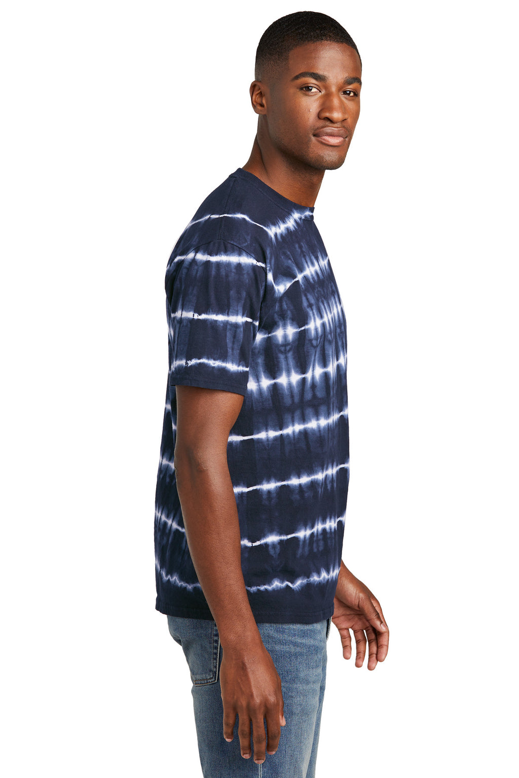 Port & Co Allover Stripe Tie-Dye Tee PC142 - True Navy/ White - side