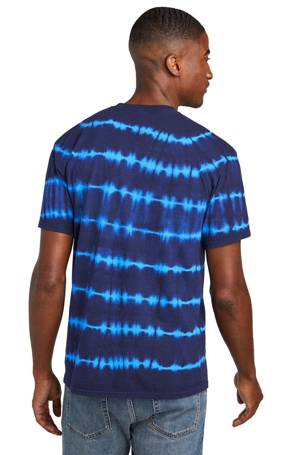 Port & Co Allover Stripe Tie-Dye Tee PC142 - Turquoise/ Team Navy - back