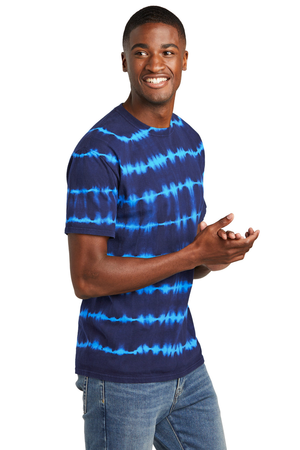 Port & Co Allover Stripe Tie-Dye Tee PC142 - Turquoise/ Team Navy - side