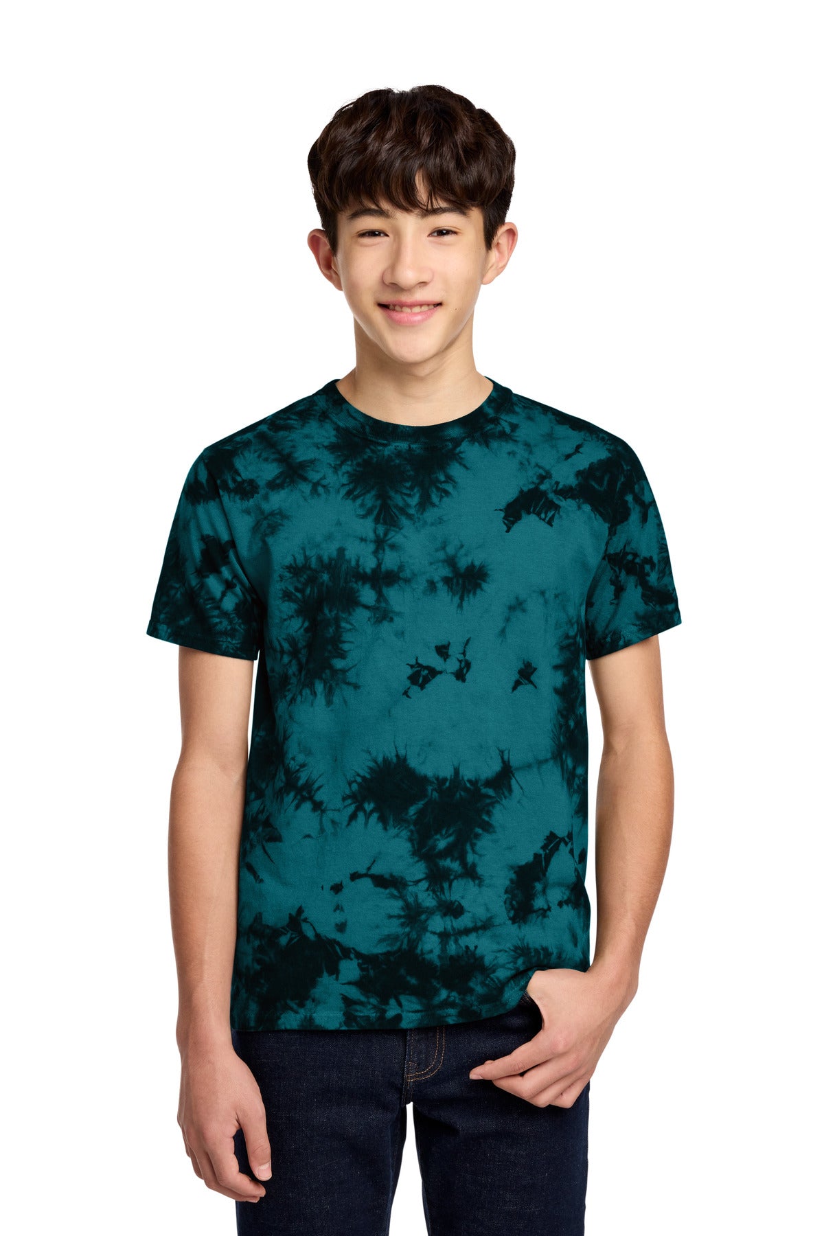 Port & Co Youth Crystal Tie-Dye Tee PC145Y - Black/ Teal - front