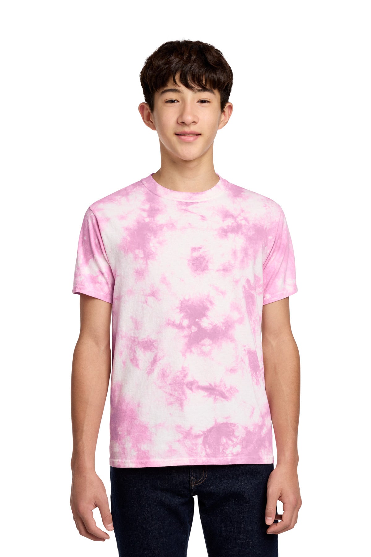 Port & Co Youth Crystal Tie-Dye Tee PC145Y - Bright Pink - front