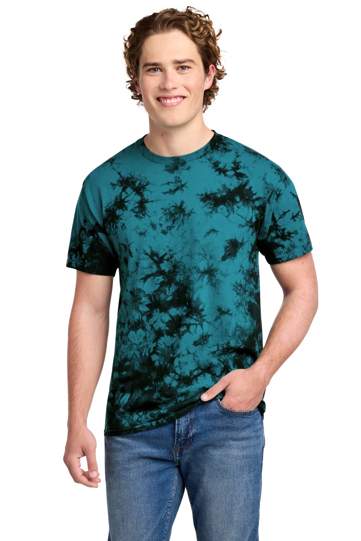 Port & Co Crystal Tie-Dye Tee PC145 - Black/ Teal - front