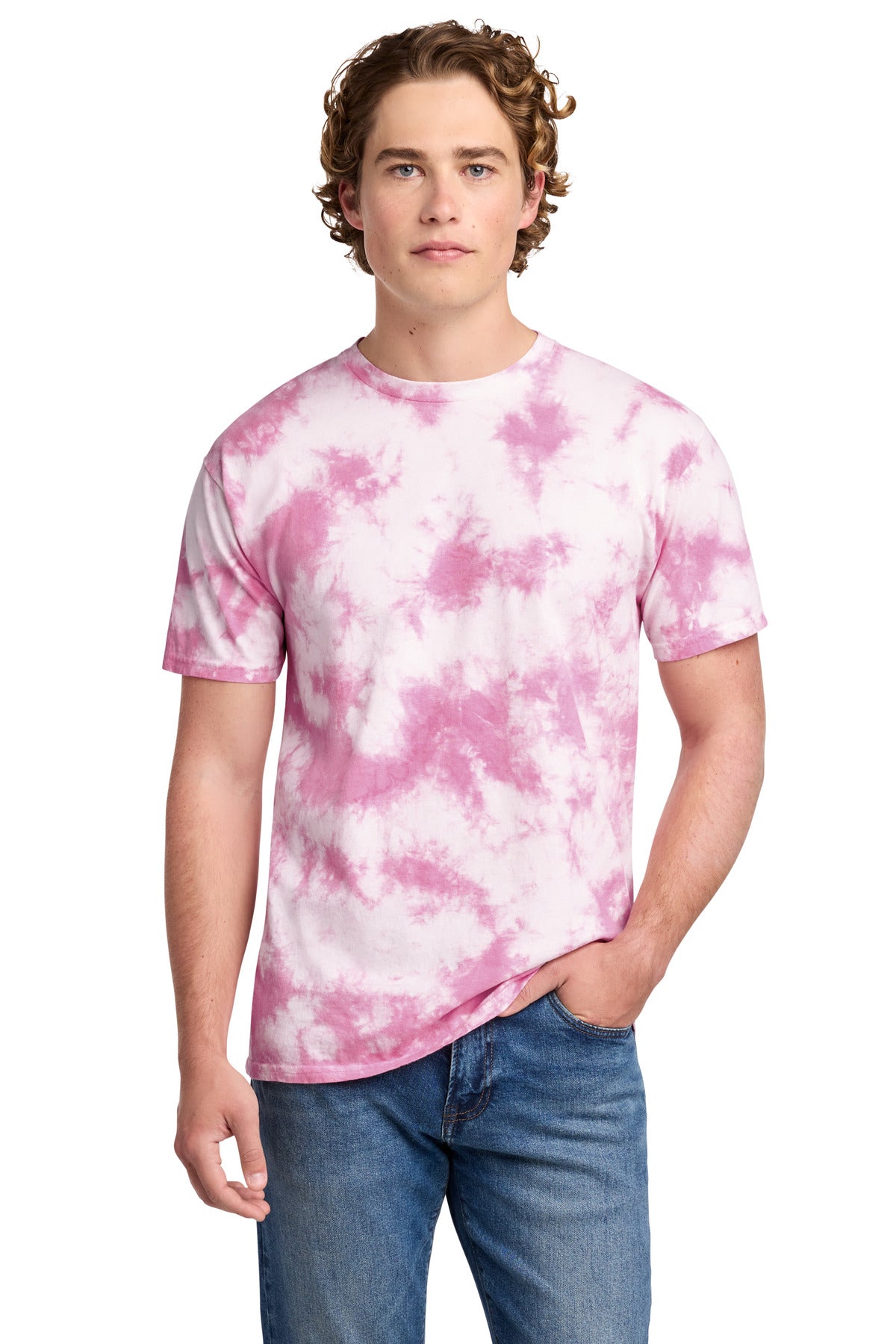 Port & Co Crystal Tie-Dye Tee PC145 - Bright Pink - front