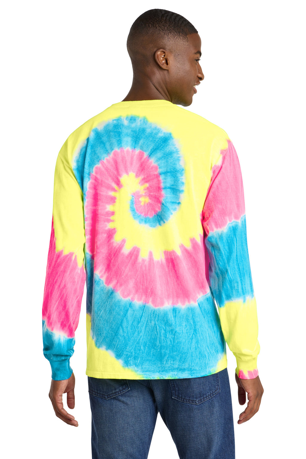 Port & Co Tie-Dye Long Sleeve Tee. PC147LS - Neon Rainbow - back