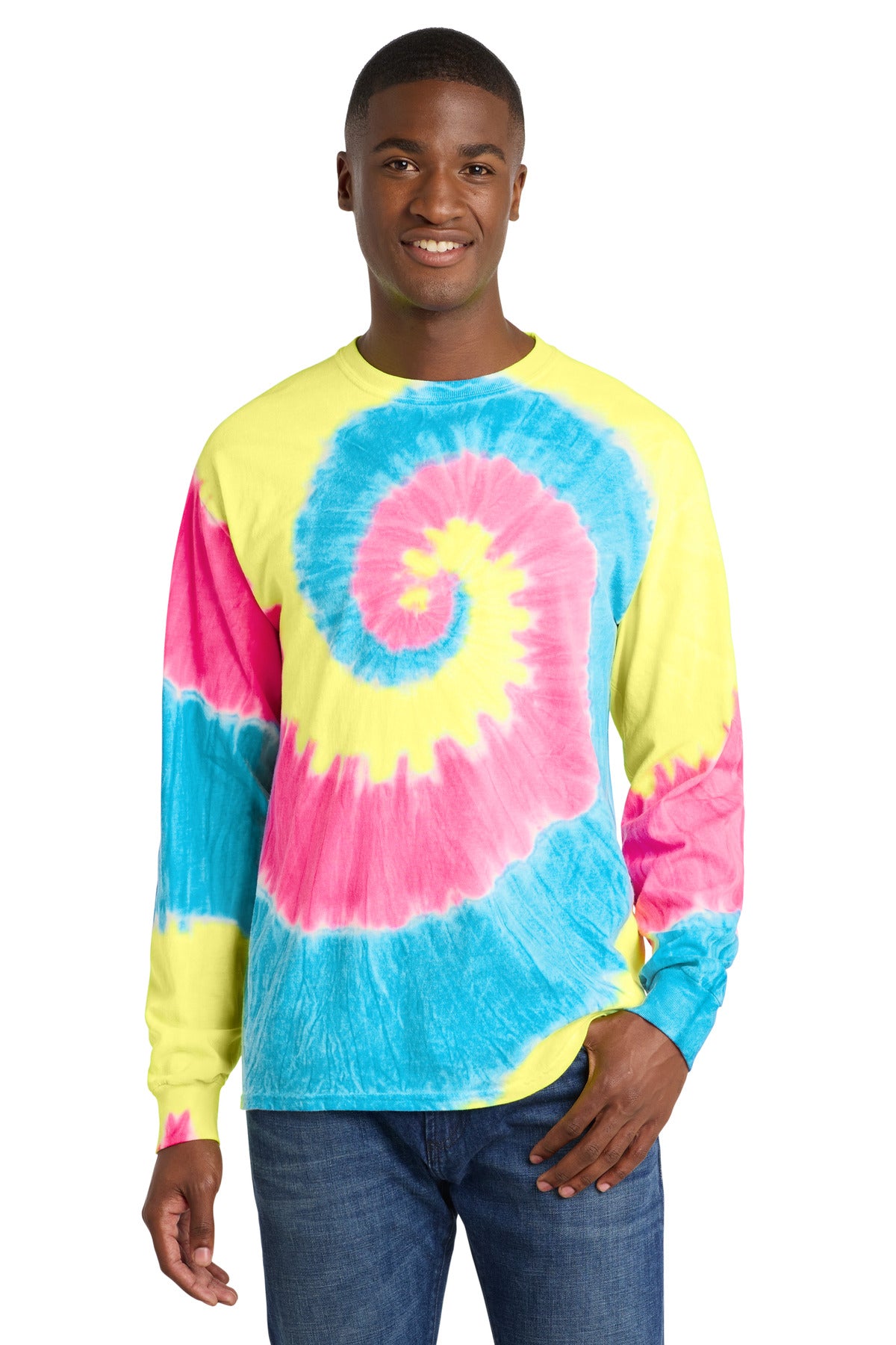Port & Co Tie-Dye Long Sleeve Tee. PC147LS - Neon Rainbow - front