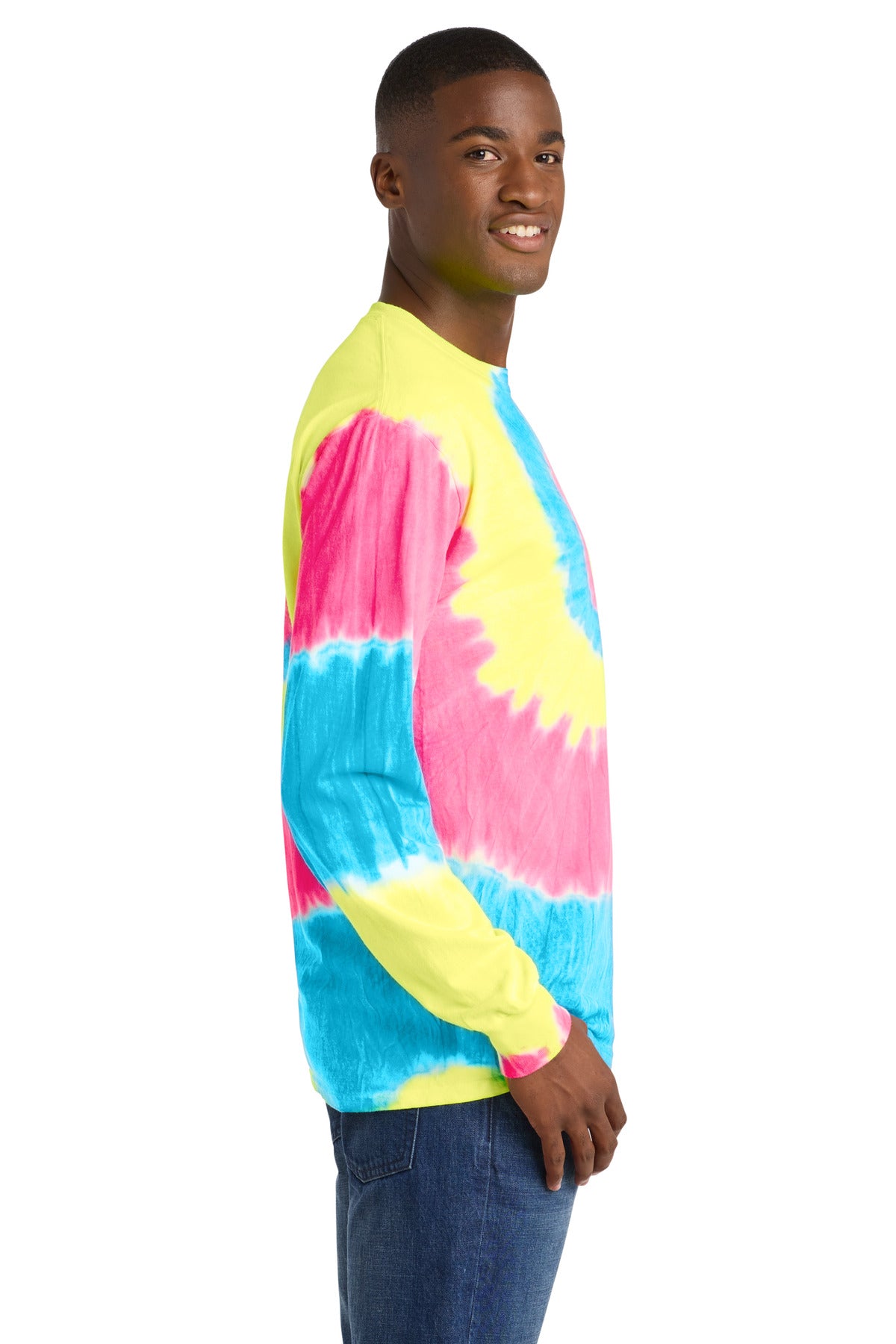 Port & Co Tie-Dye Long Sleeve Tee. PC147LS - Neon Rainbow - side