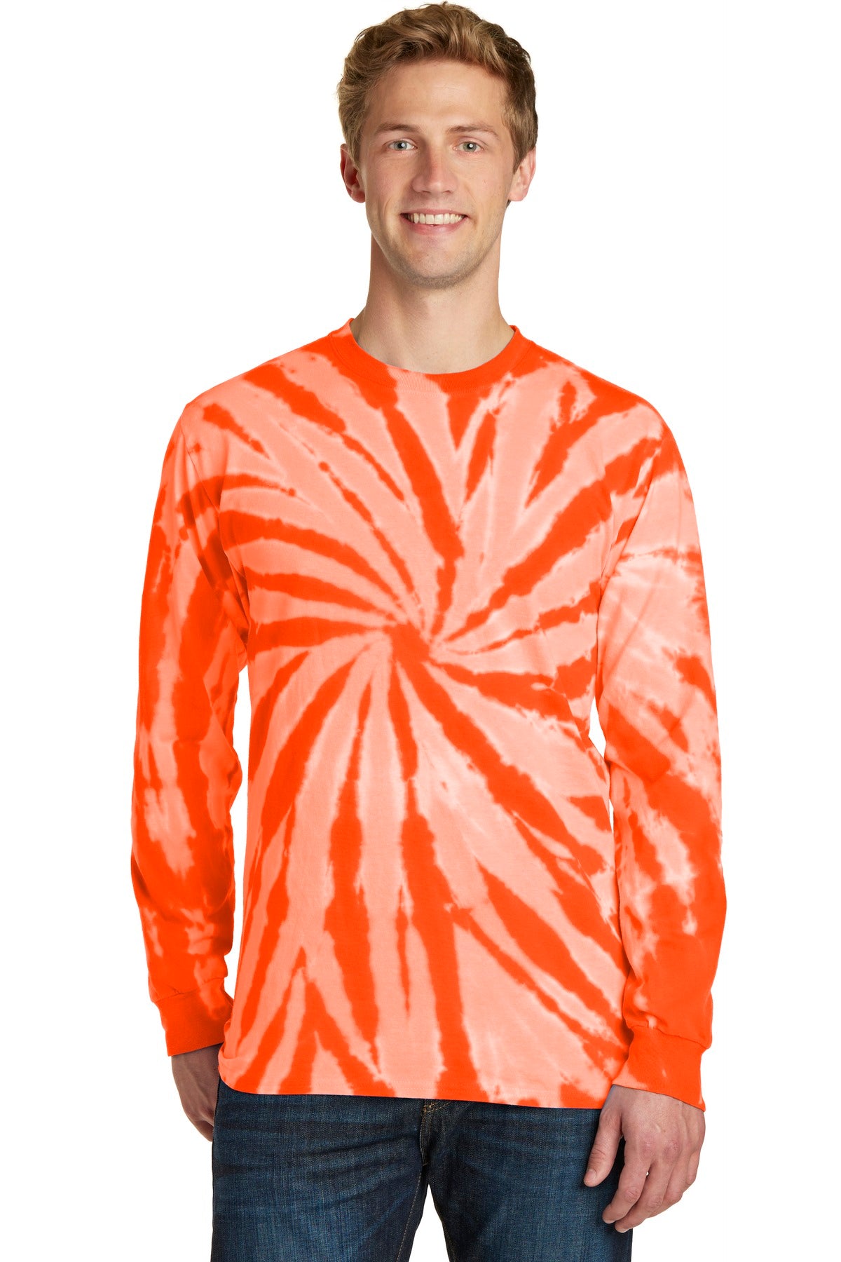 Port & Co Tie-Dye Long Sleeve Tee. PC147LS - Orange - front