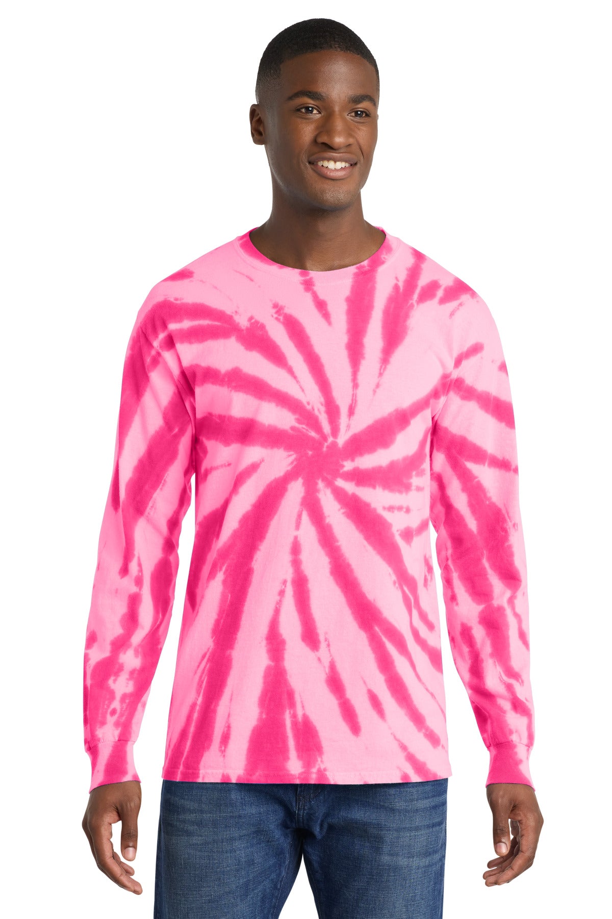 Port & Co Tie-Dye Long Sleeve Tee. PC147LS - Pink - front
