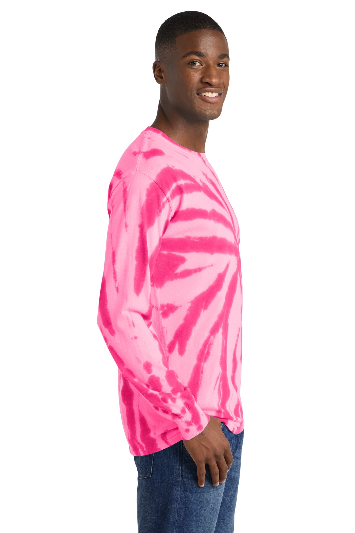 Port & Co Tie-Dye Long Sleeve Tee. PC147LS - Pink - side