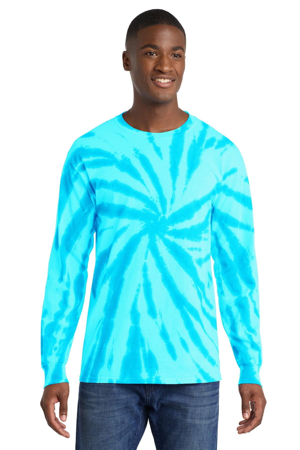Port & Co Tie-Dye Long Sleeve Tee. PC147LS - Turquoise - front