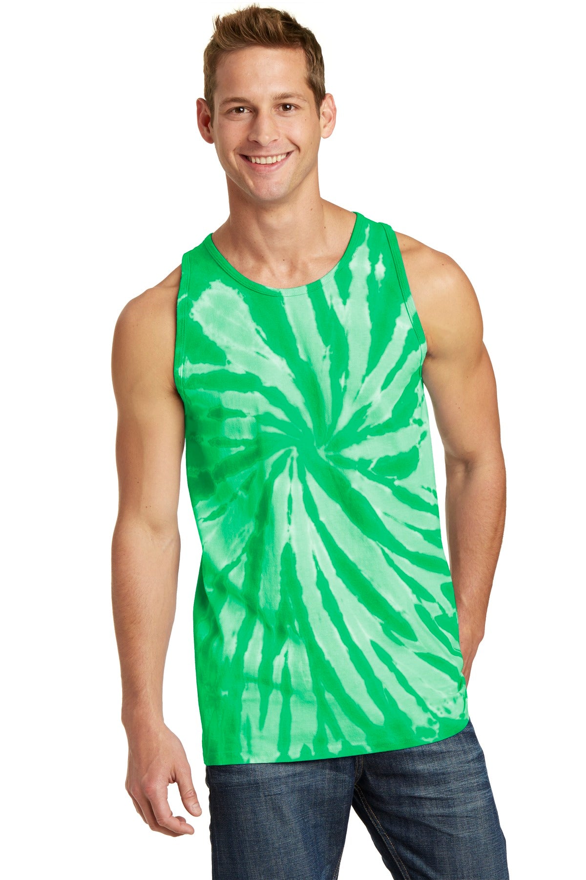 Port & Co Tie-Dye Tank Top. PC147TT - Kelly - front