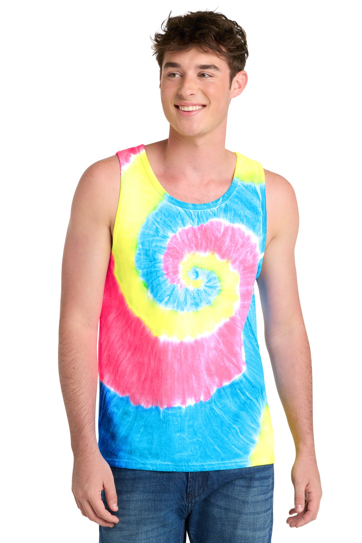 Port & Co Tie-Dye Tank Top. PC147TT - Neon Rainbow - front
