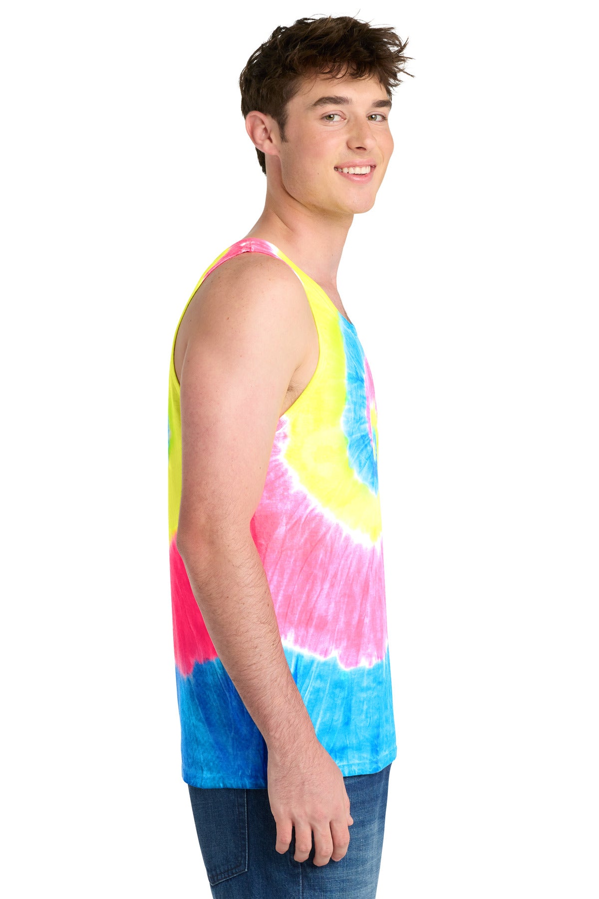 Port & Co Tie-Dye Tank Top. PC147TT - Neon Rainbow - side