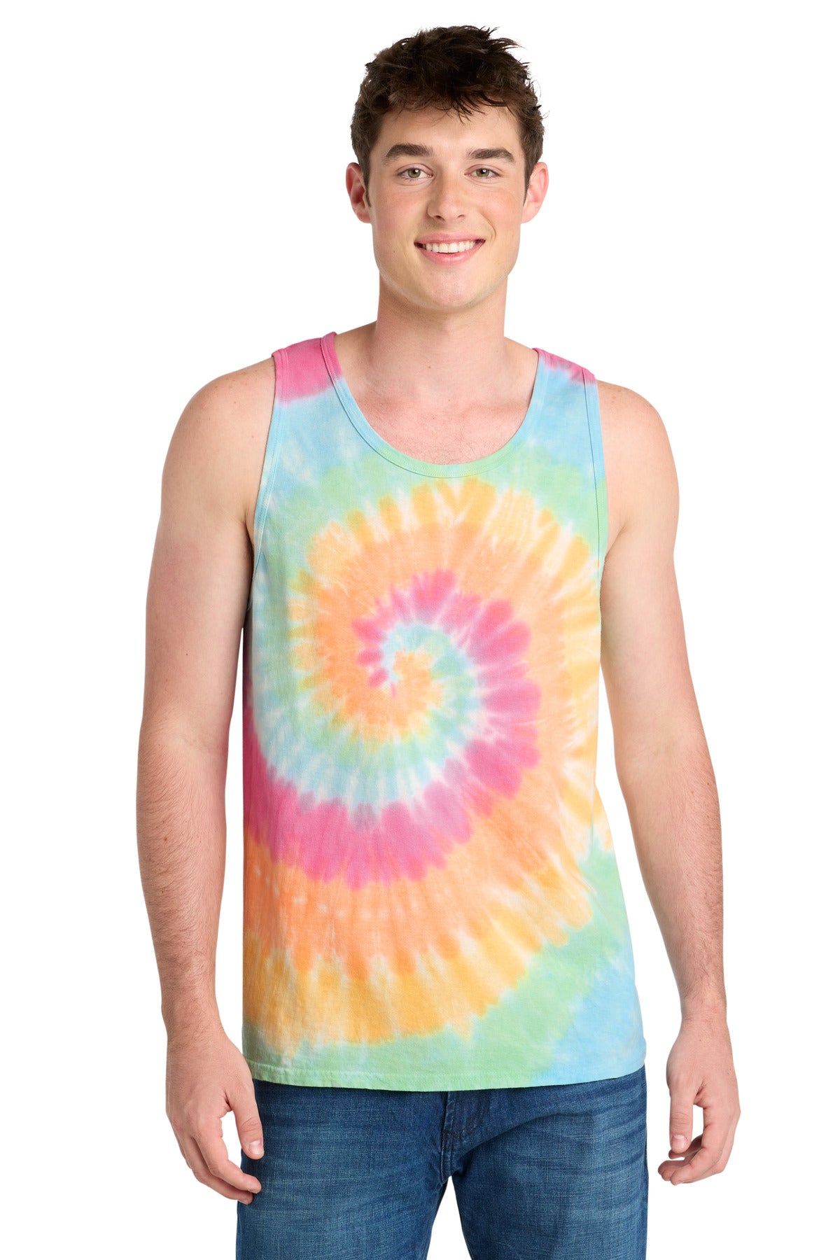 Port & Co Tie-Dye Tank Top. PC147TT - Pastel Rainbow - front