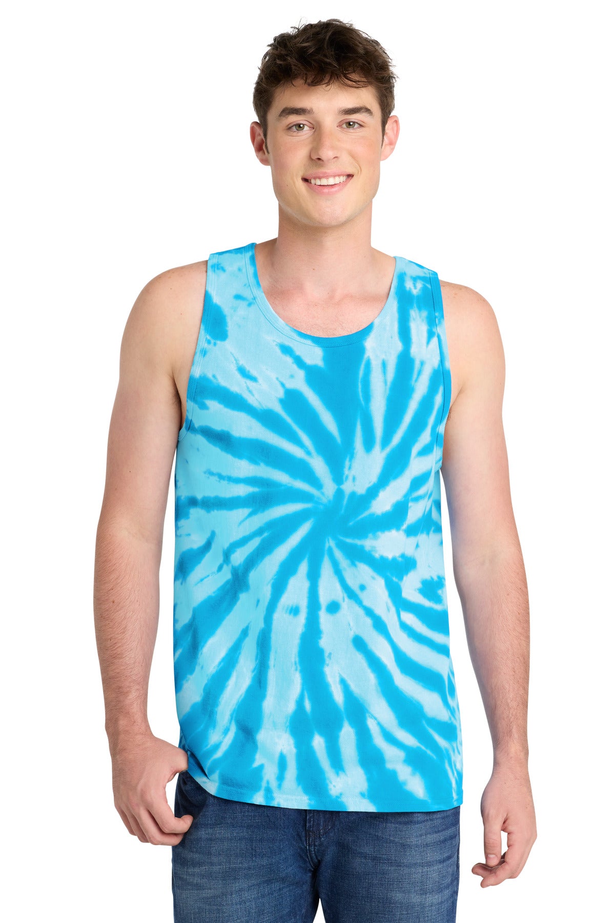 Port & Co Tie-Dye Tank Top. PC147TT - Turquoise - front