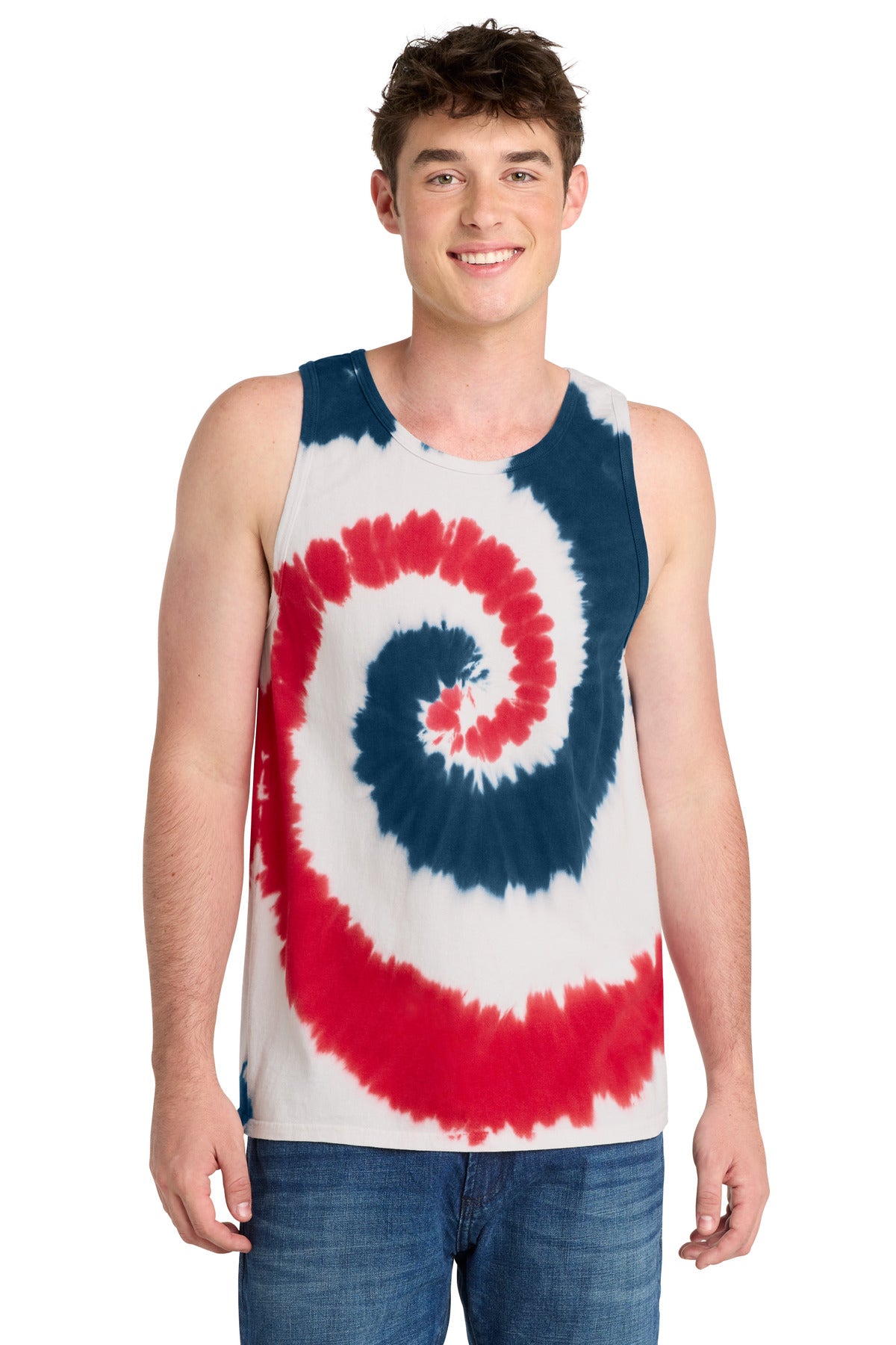 Port & Co Tie-Dye Tank Top. PC147TT - USA Rainbow - front