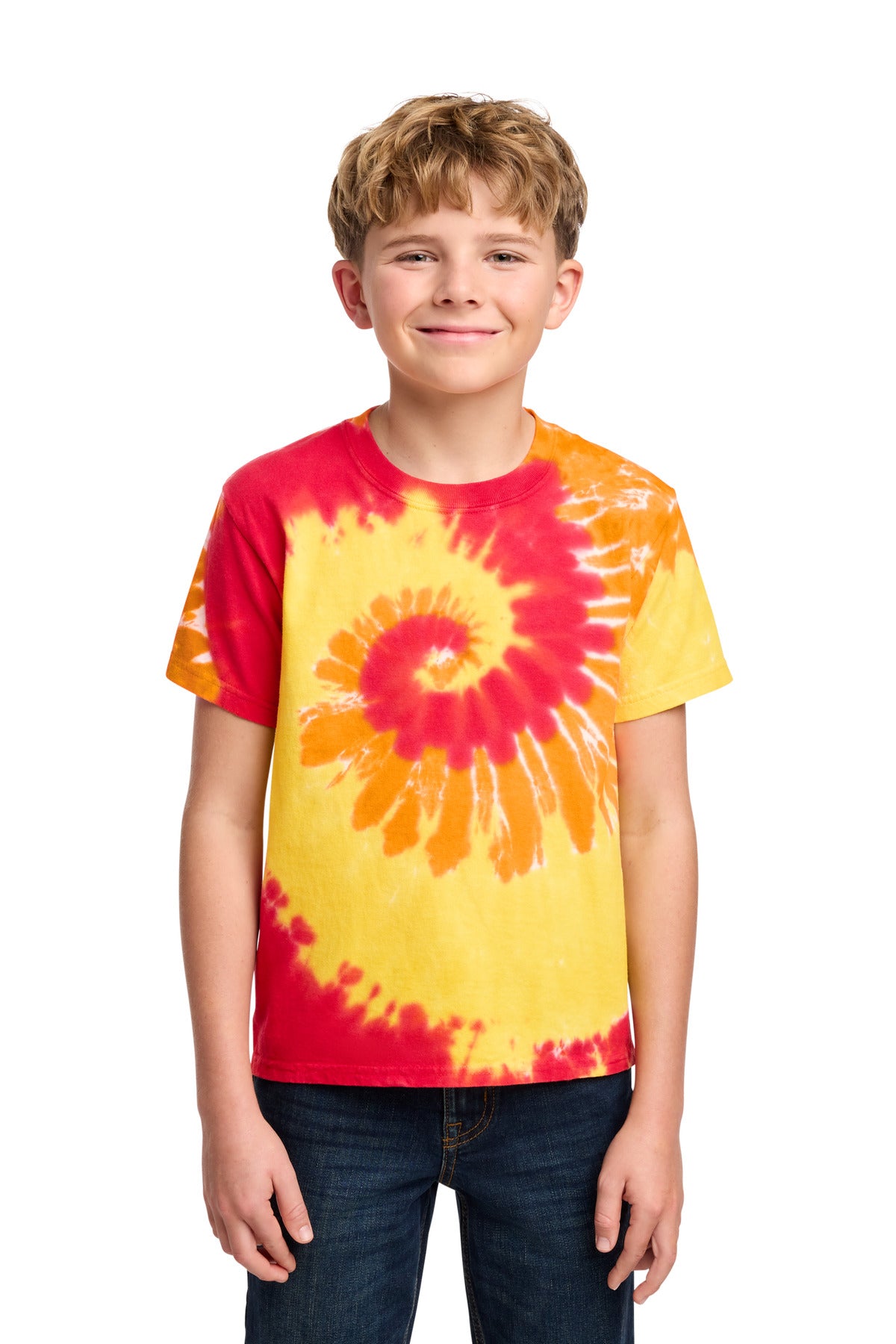 Port & Co Youth Tie-Dye Tee. PC147Y - Blaze Rainbow - front