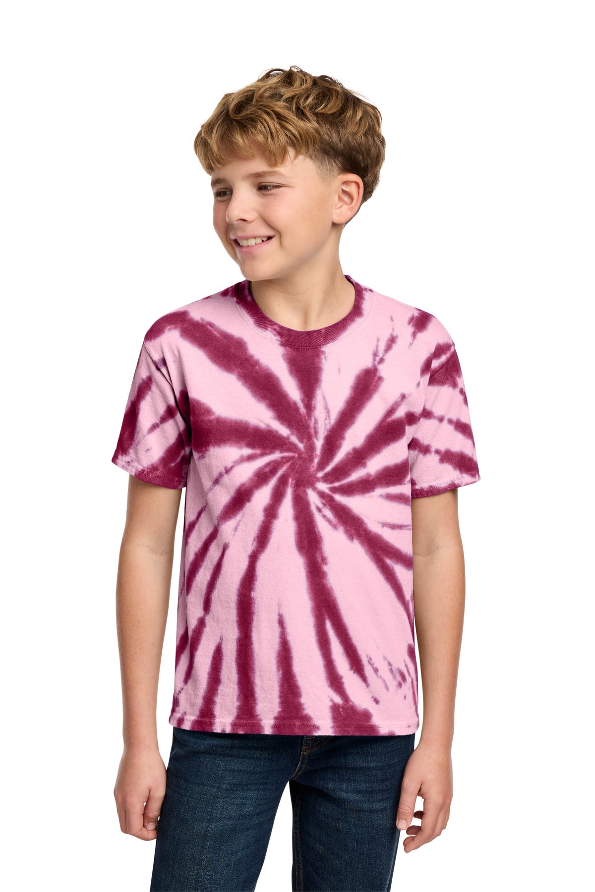 Port & Co Youth Tie-Dye Tee. PC147Y - Maroon - front