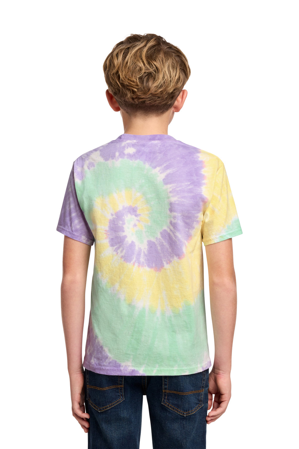Port & Co Youth Tie-Dye Tee. PC147Y - Mint Rainbow - back