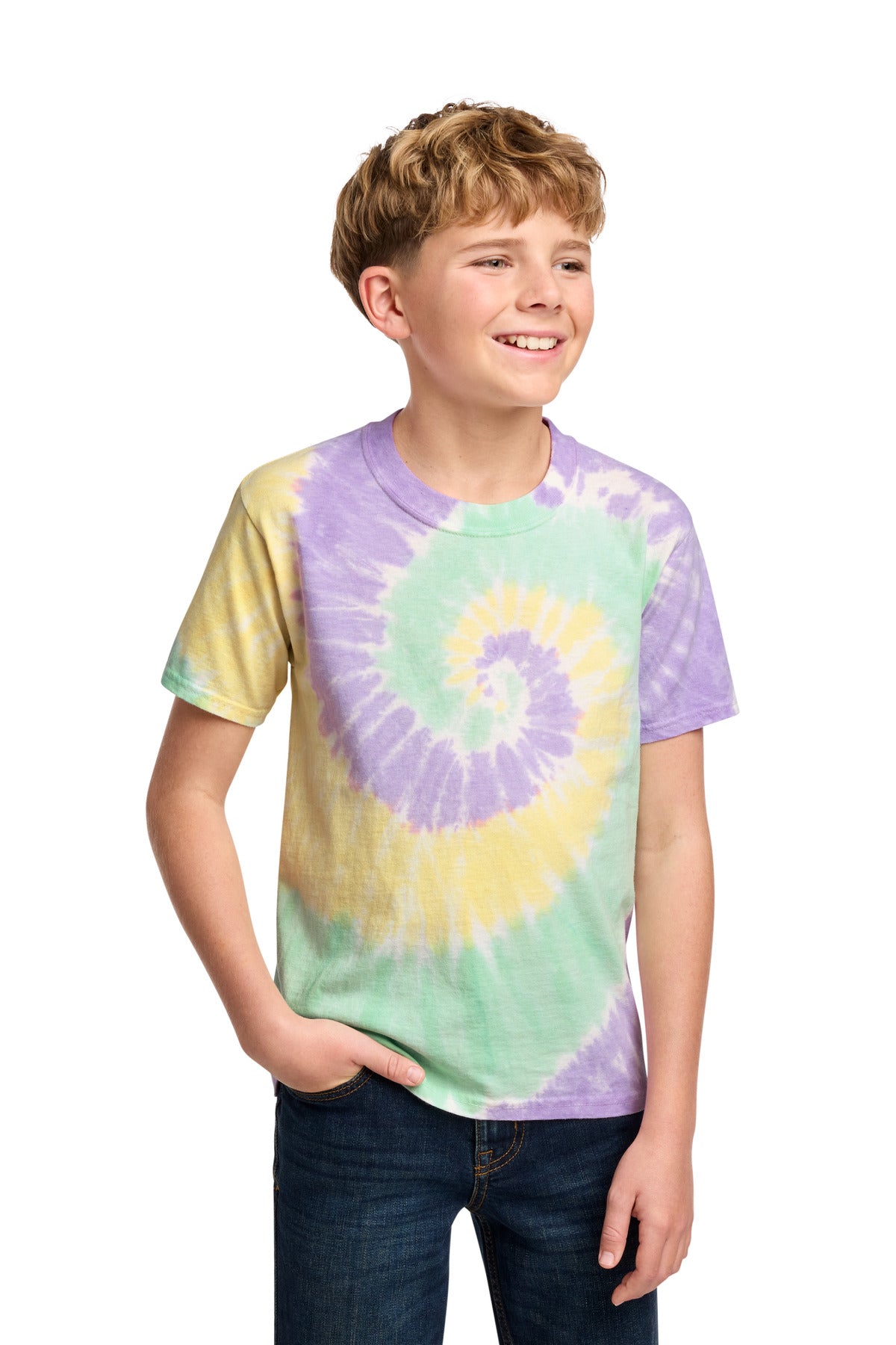 Port & Co Youth Tie-Dye Tee. PC147Y - Mint Rainbow - front