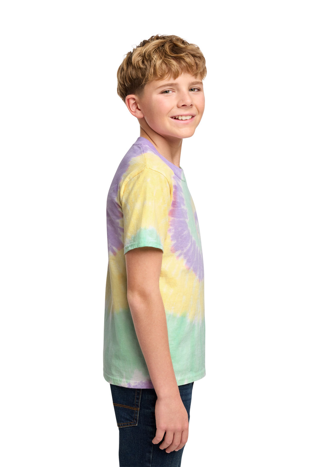 Port & Co Youth Tie-Dye Tee. PC147Y - Mint Rainbow - side