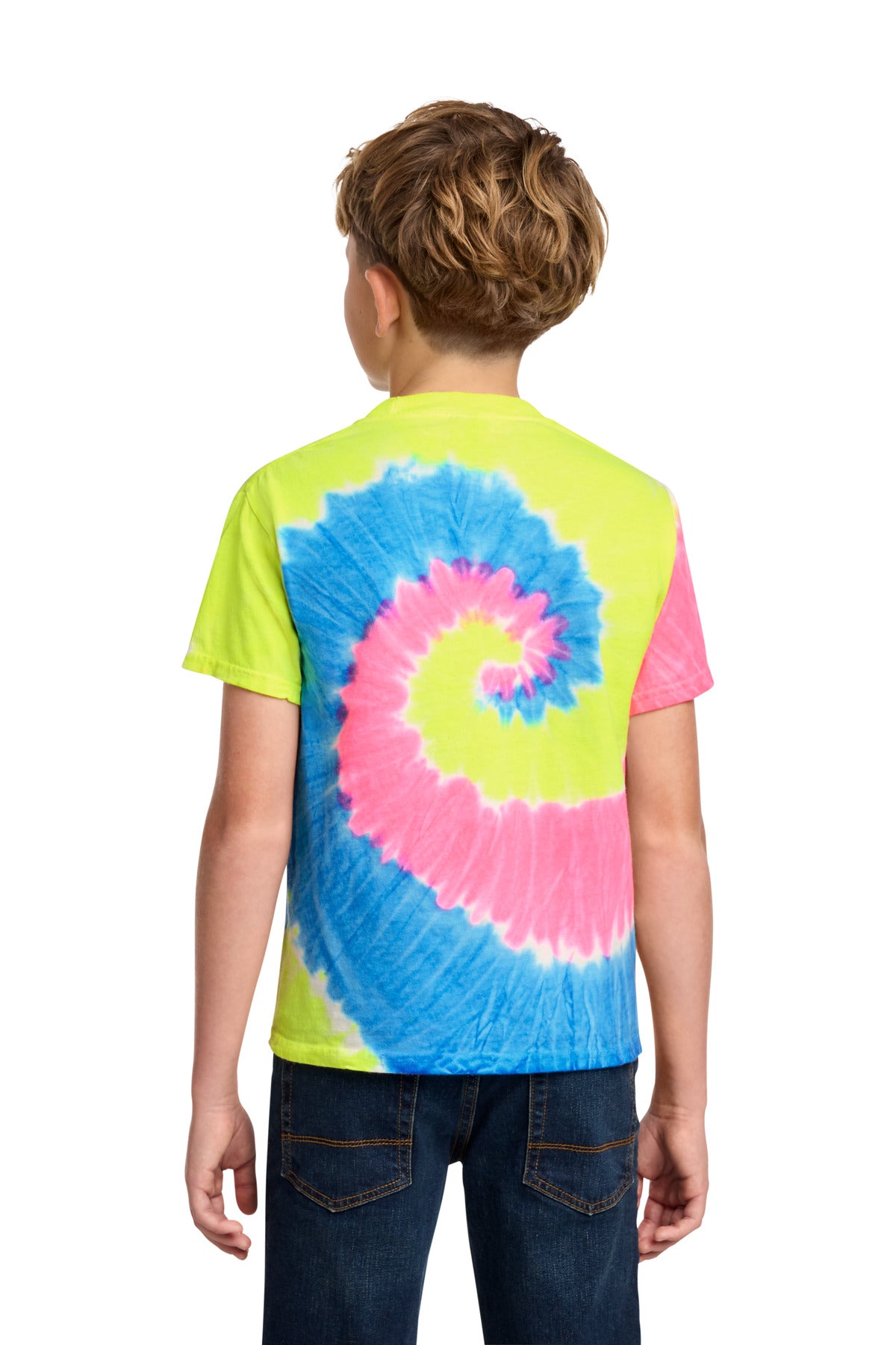 Port & Co Youth Tie-Dye Tee. PC147Y - Neon Rainbow - back