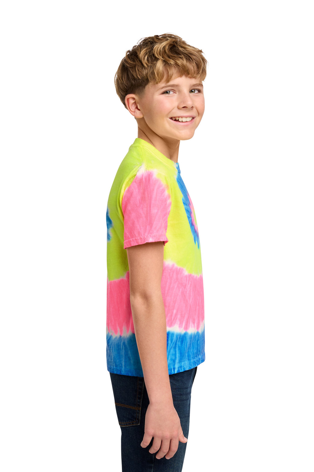 Port & Co Youth Tie-Dye Tee. PC147Y - Neon Rainbow - side