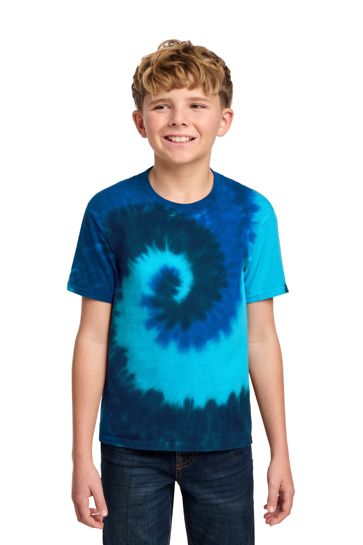 Port & Co Youth Tie-Dye Tee. PC147Y - Ocean Rainbow - front