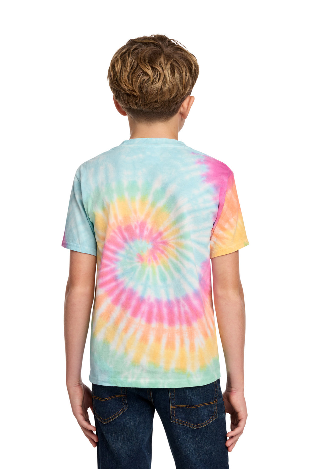 Port & Co Youth Tie-Dye Tee. PC147Y - Pastel Rainbow - back