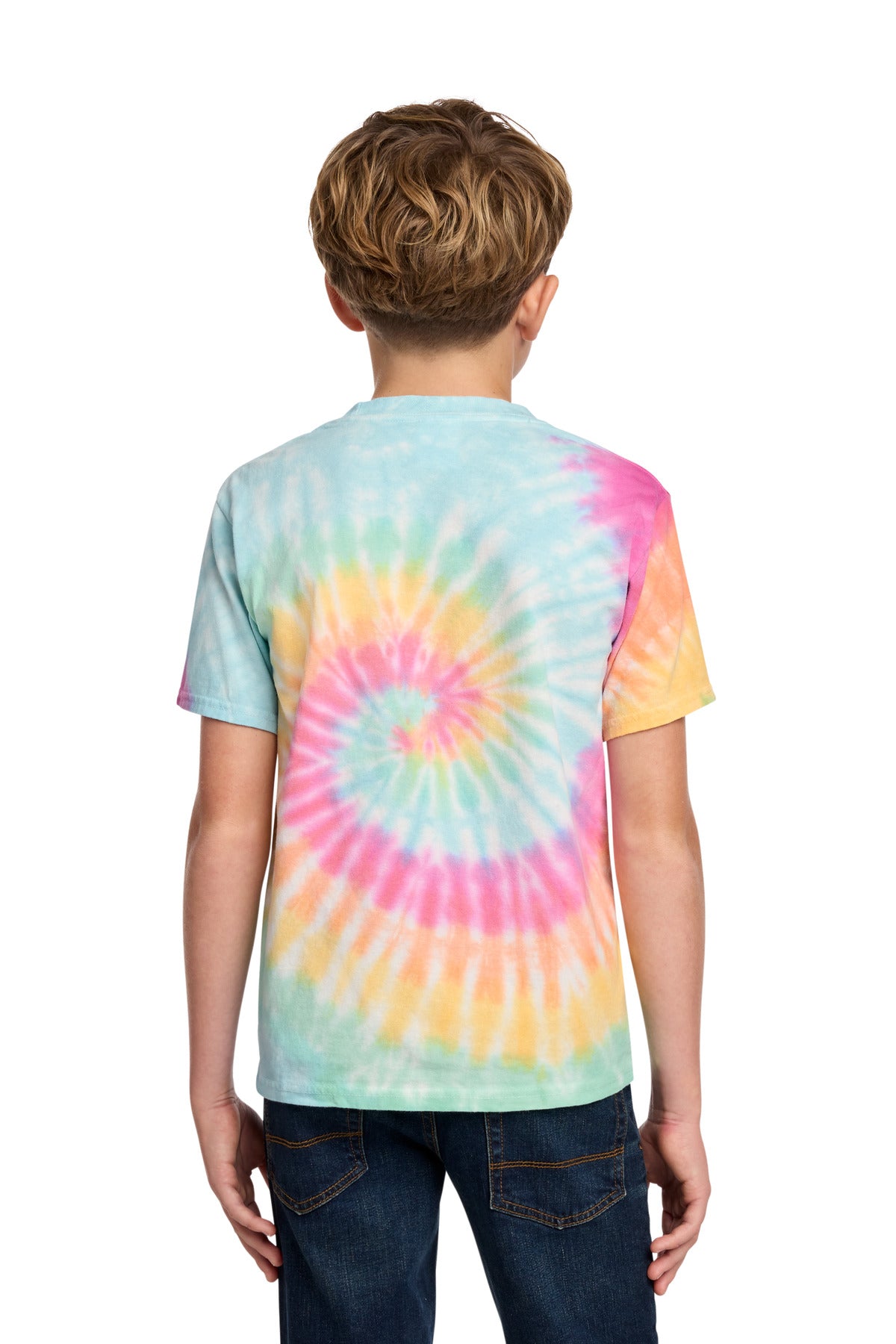 Port & Co Youth Tie-Dye Tee. PC147Y - Pastel Rainbow - back