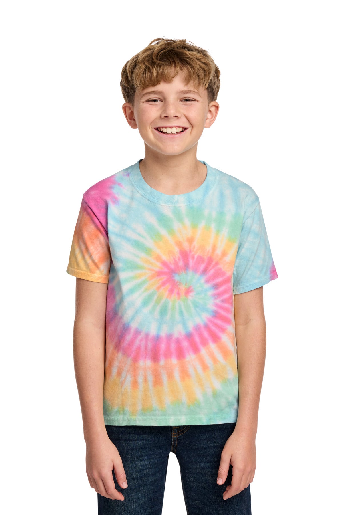 Port & Co Youth Tie-Dye Tee. PC147Y - Pastel Rainbow - front