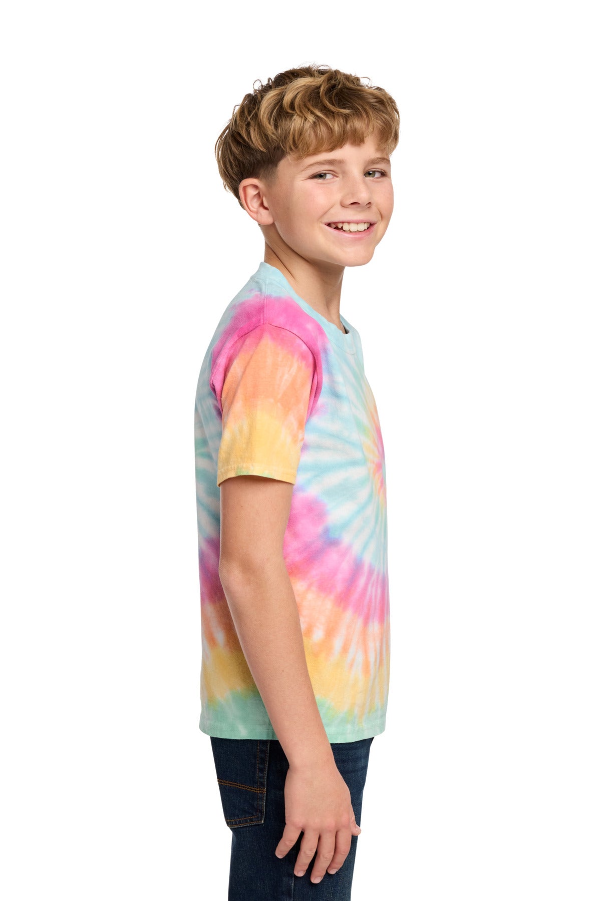 Port & Co Youth Tie-Dye Tee. PC147Y - Pastel Rainbow - side