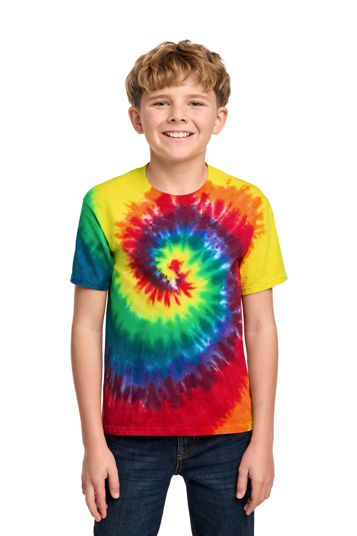 Port & Co Youth Tie-Dye Tee. PC147Y - Rainbow - front