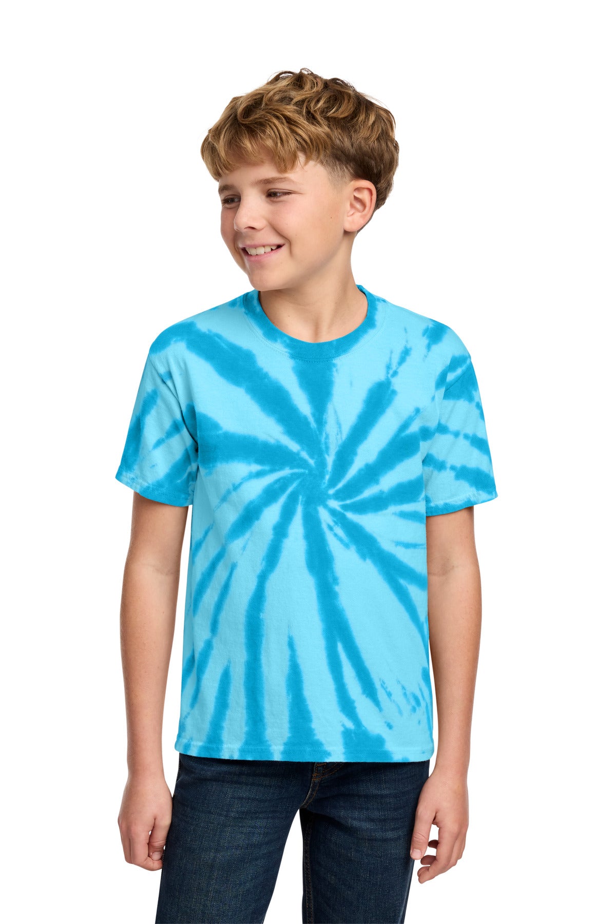 Port & Co Youth Tie-Dye Tee. PC147Y - Turquoise - front