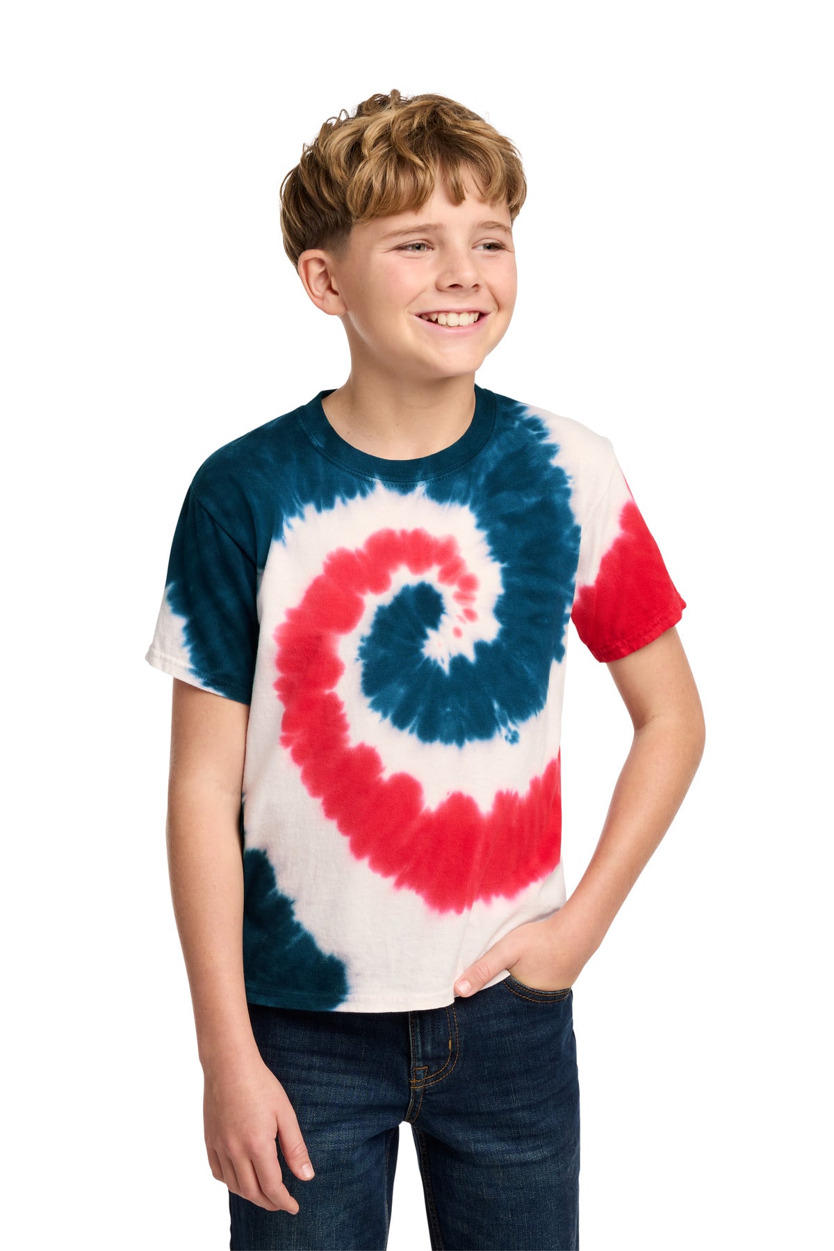 Port & Co Youth Tie-Dye Tee. PC147Y - USA Rainbow - front