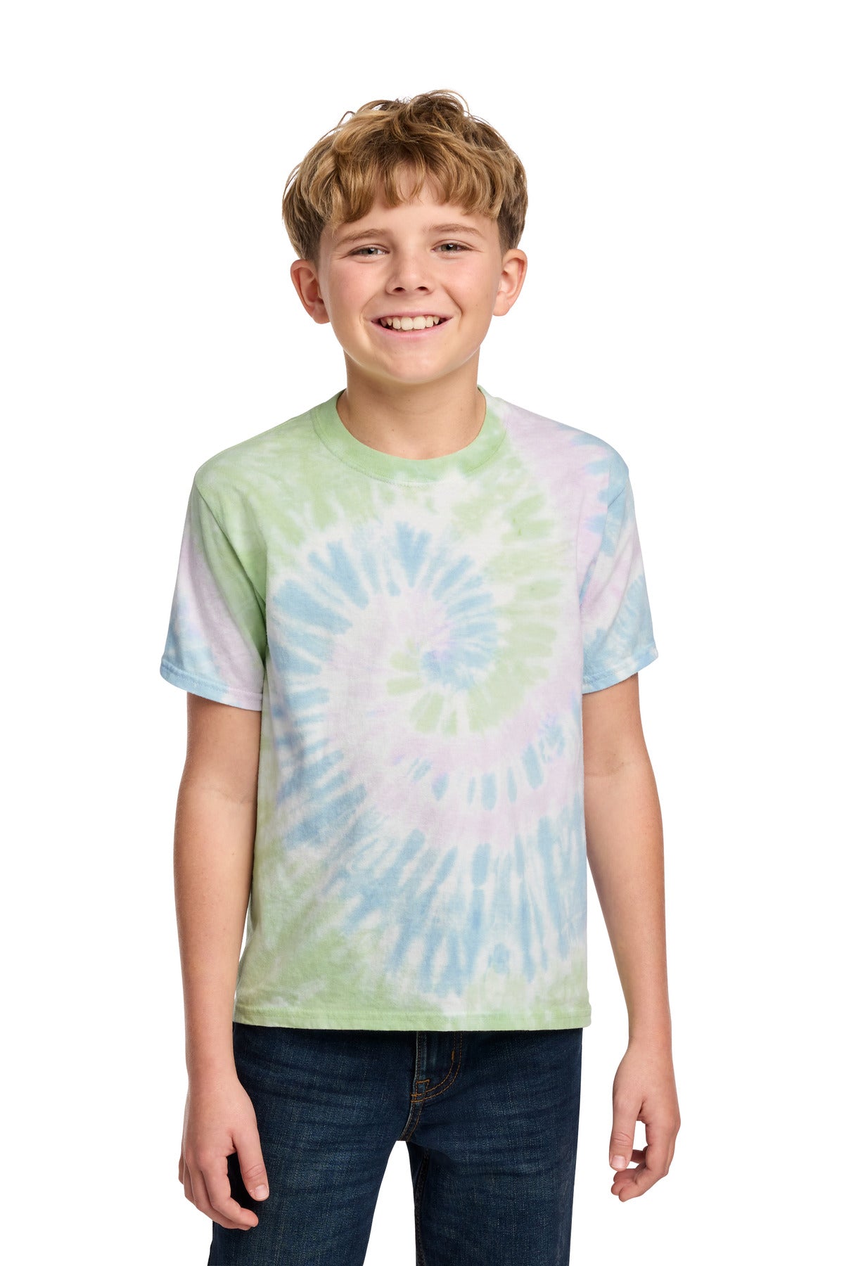 Port & Co Youth Tie-Dye Tee. PC147Y - Watercolor Spiral - front