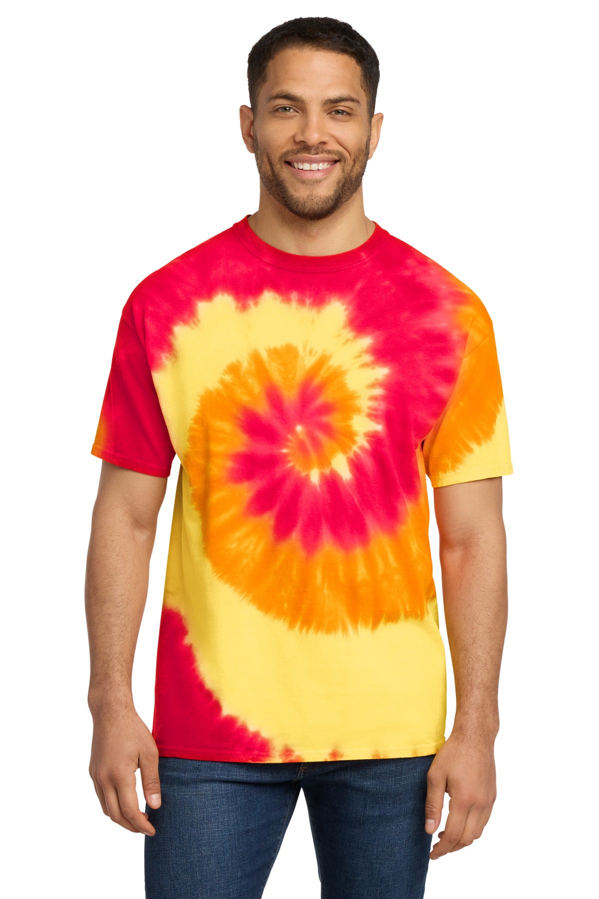 Port & Co Tie-Dye Tee. PC147 - Blaze Rainbow - front