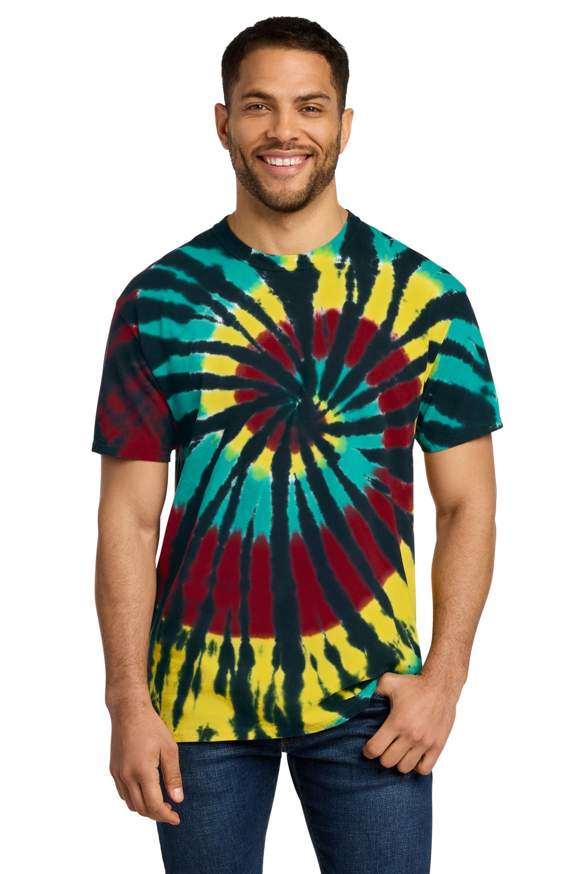 Port & Co Tie-Dye Tee. PC147 - Island Spiral - front