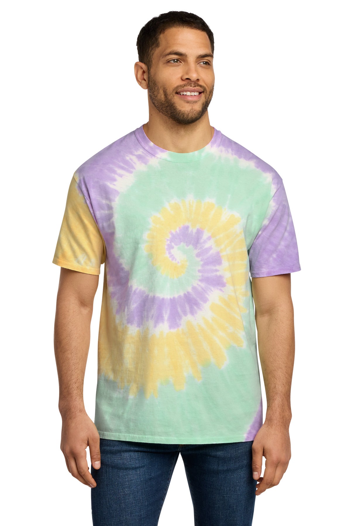 Port & Co Tie-Dye Tee. PC147 - Mint Rainbow - front