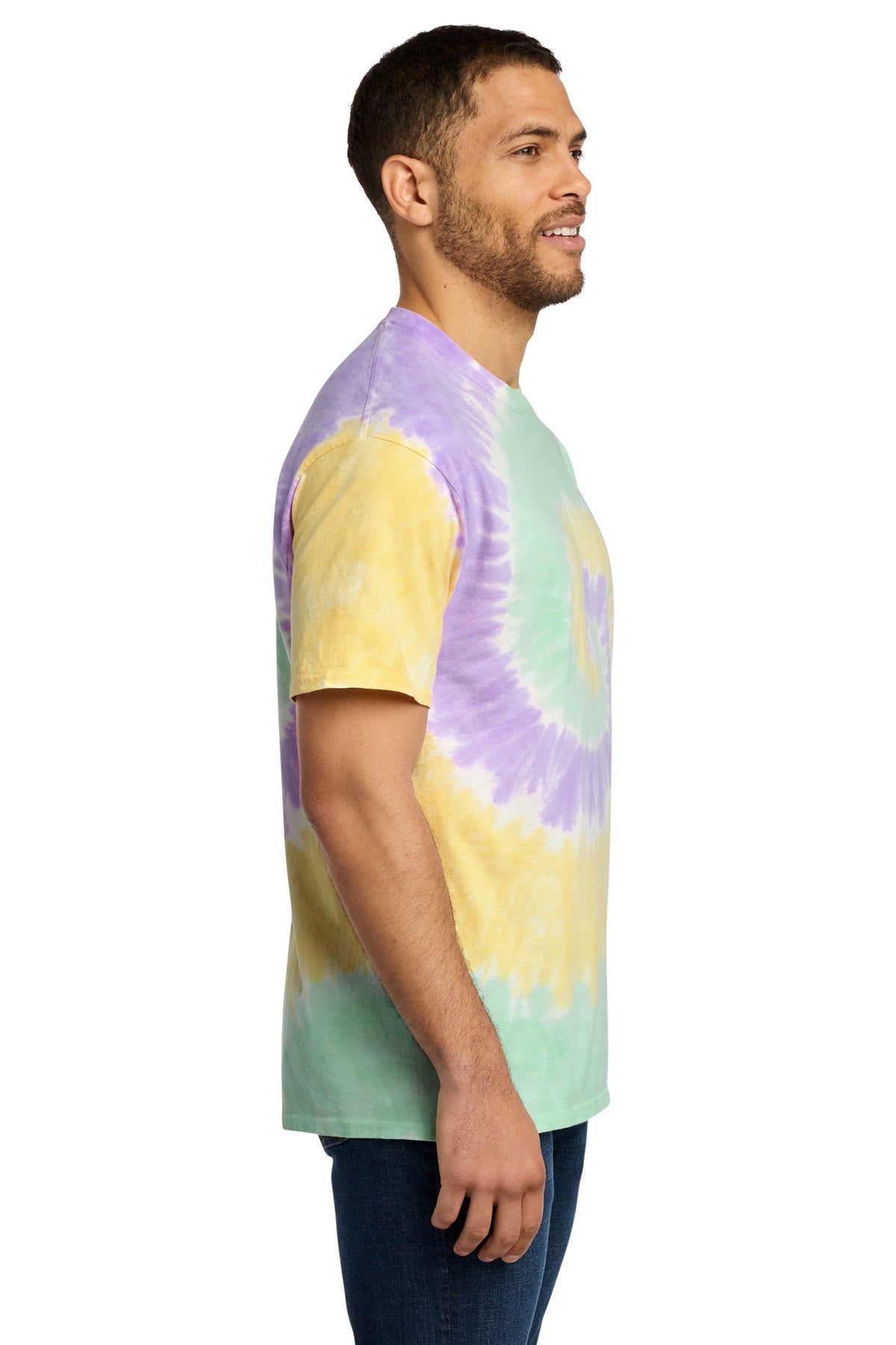 Port & Co Tie-Dye Tee. PC147 - Mint Rainbow - side