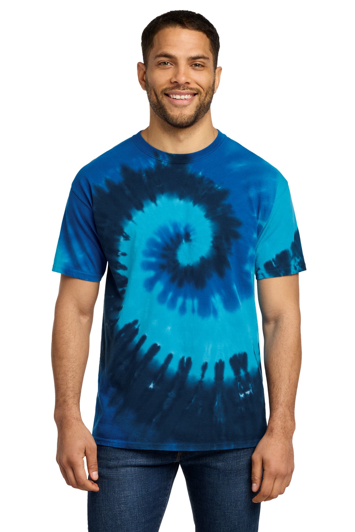 Port & Co Tie-Dye Tee. PC147 - Ocean Rainbow - front