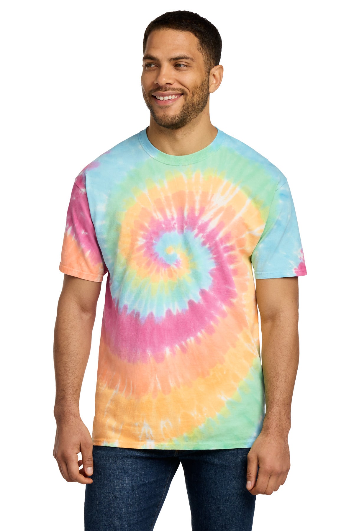 Port & Co Tie-Dye Tee. PC147 - Pastel Rainbow - front