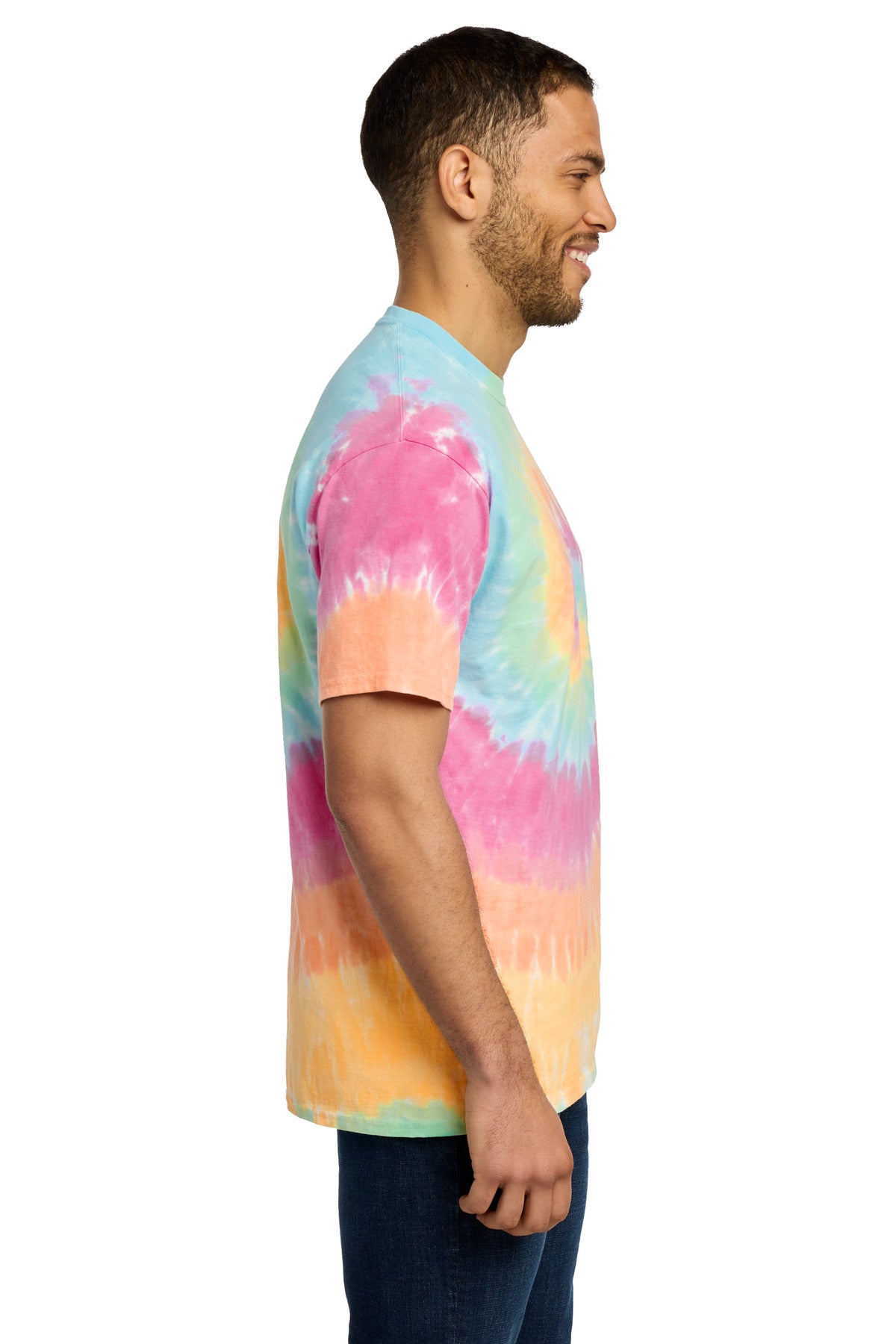 Port & Co Tie-Dye Tee. PC147 - Pastel Rainbow - side