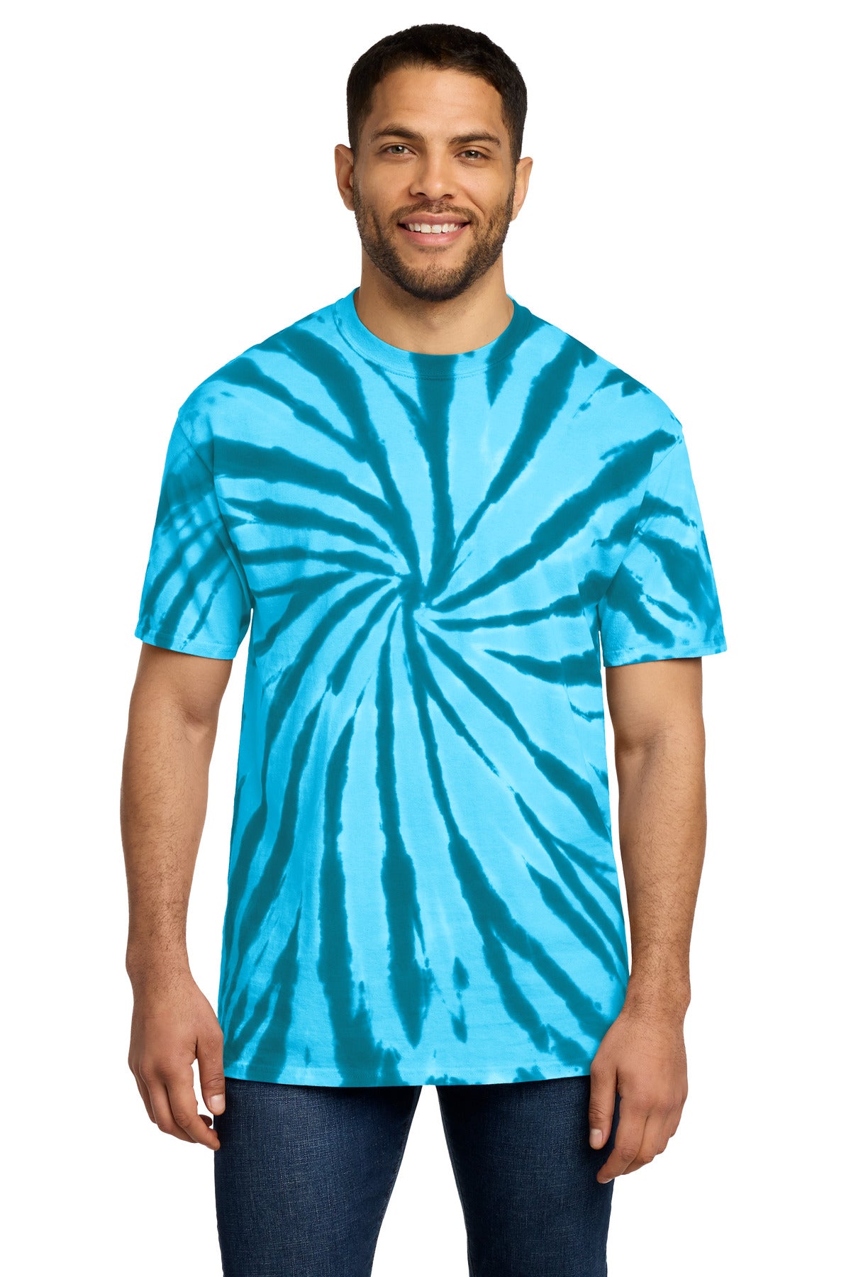 Port & Co Tie-Dye Tee. PC147 - Turquoise - front