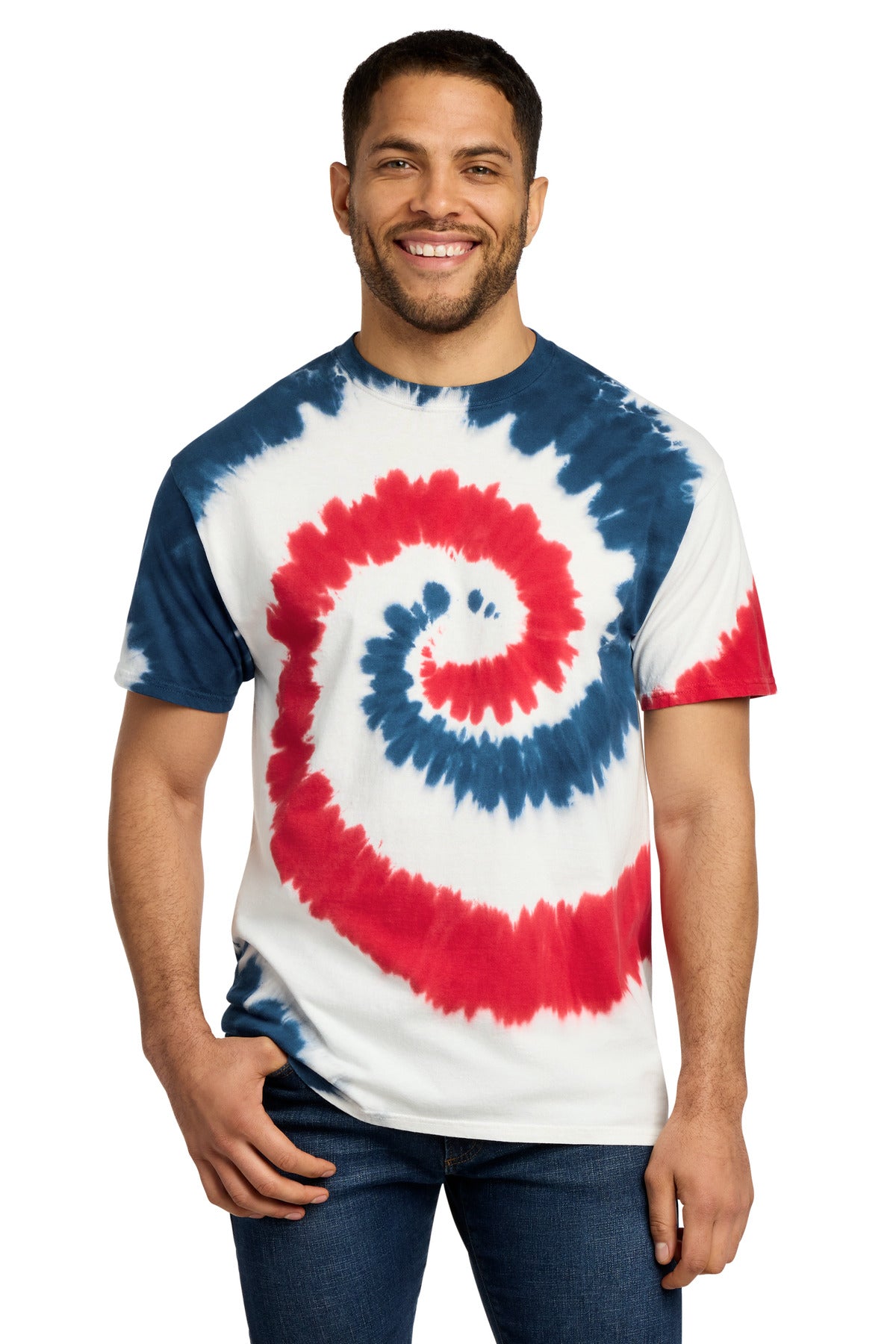 Port & Co Tie-Dye Tee. PC147 - USA Rainbow - front