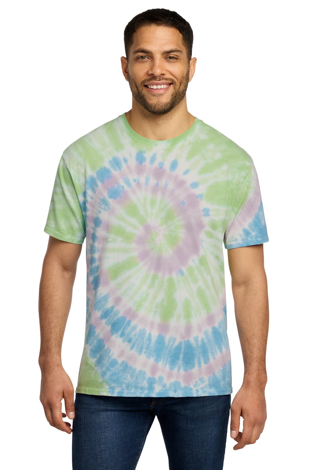Port & Co Tie-Dye Tee. PC147 - Watercolor Spiral - front